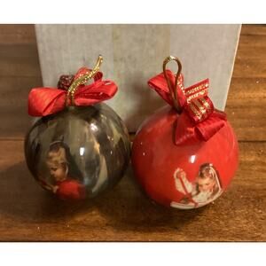 Vintage 1991 Pemberton Oakes Set of 2 Donald Zolan Christmas Ornaments Decoupage